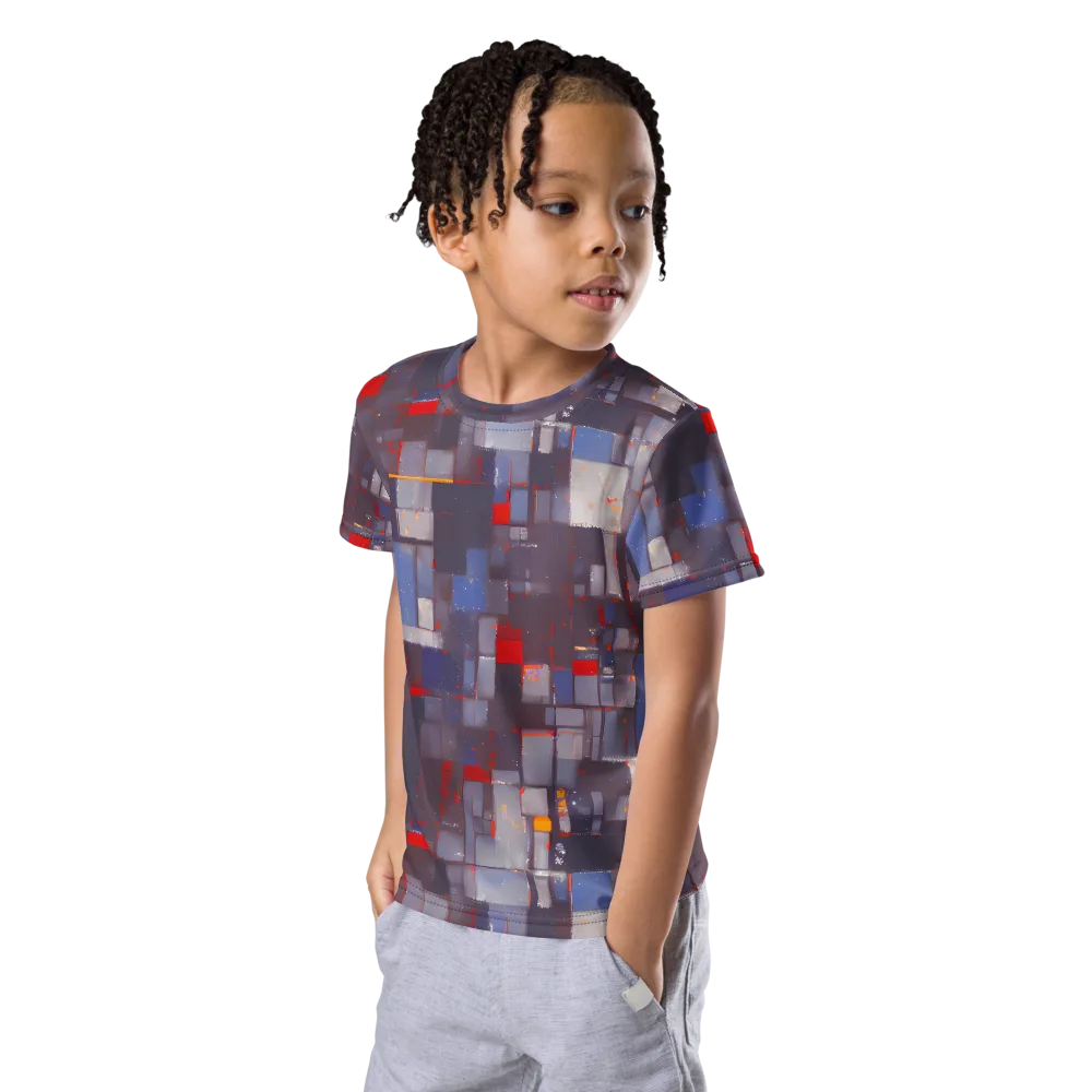 Cubist Rhythm on Kids Crew Neck T-Shirt — Left Front