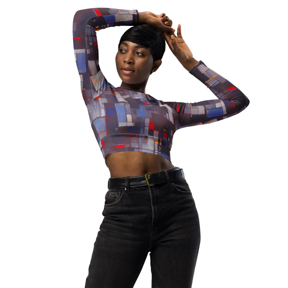 Cubist Rhythm on Long Sleeve Crop Top — Front
