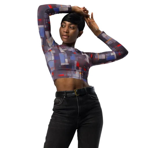 Cubist Rhythm on a Long Sleeve Crop Top