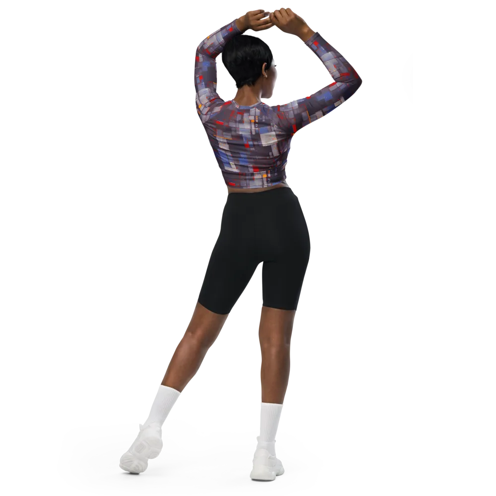 Cubist Rhythm on Long Sleeve Crop Top — Back