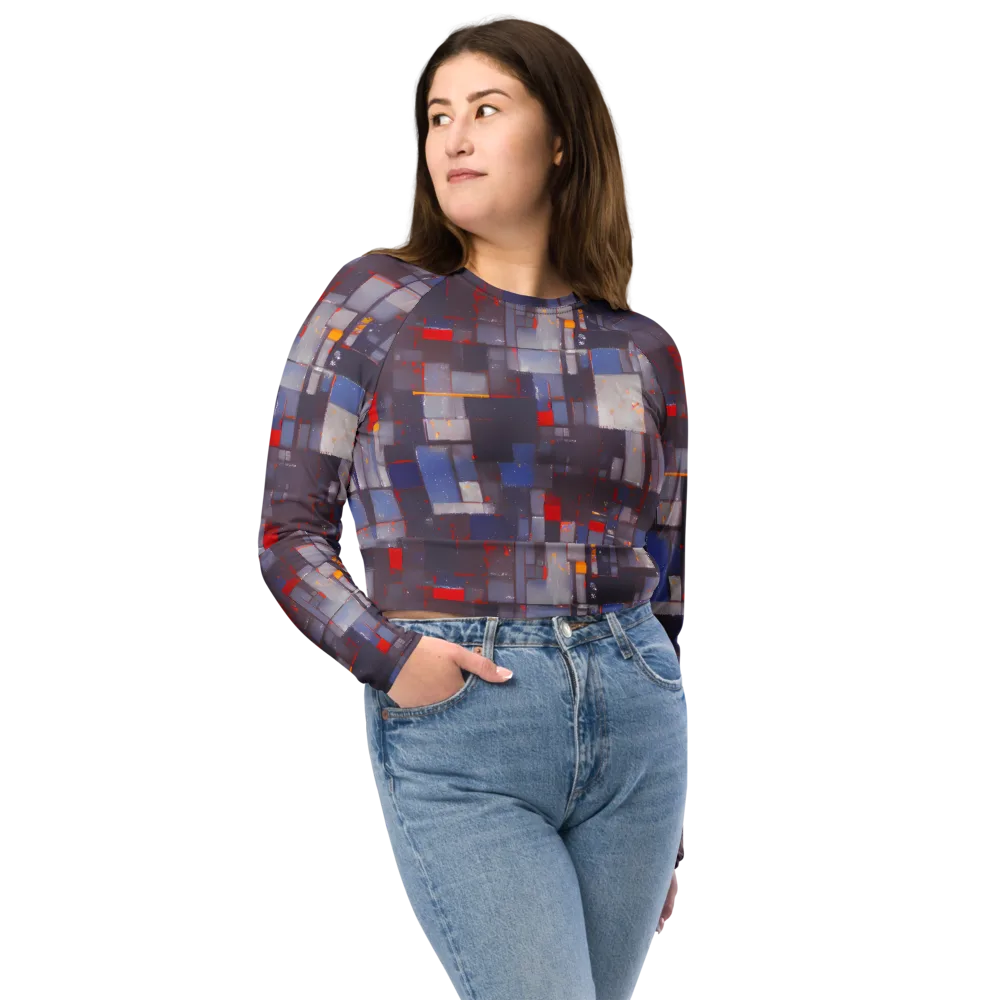 Cubist Rhythm on Long Sleeve Crop Top — Front