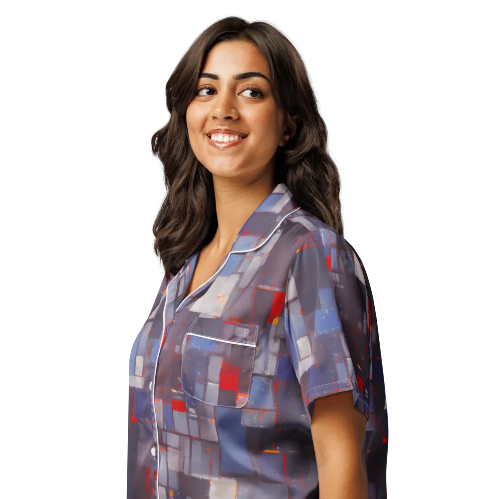 Cubist Rhythm on Women's Short Sleeve Pajama Top — Left Front