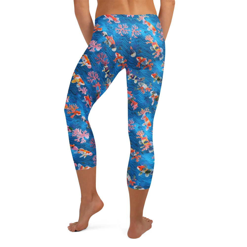 Coral Koi Current on Capri Leggings — Back