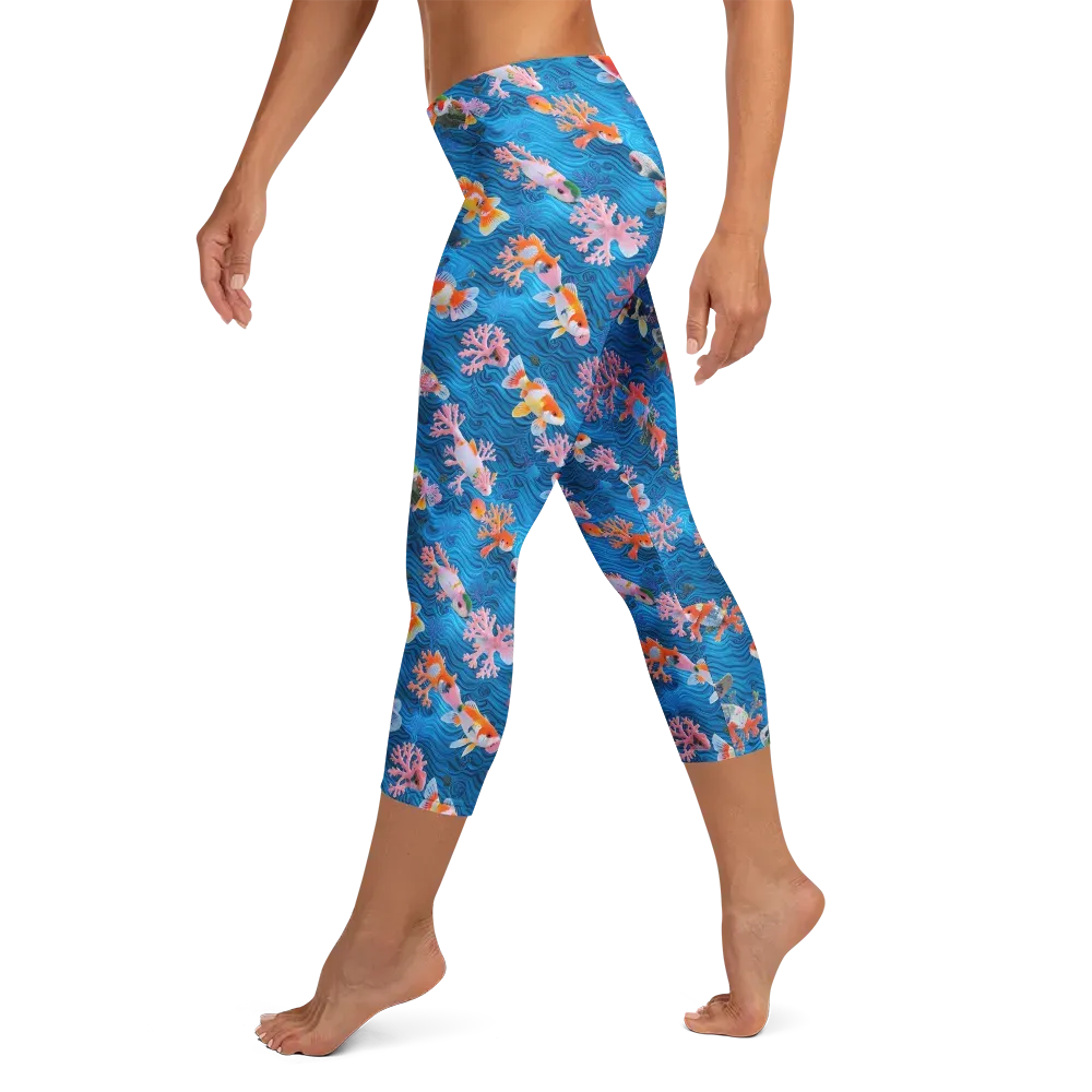 Coral Koi Current on Capri Leggings — Left