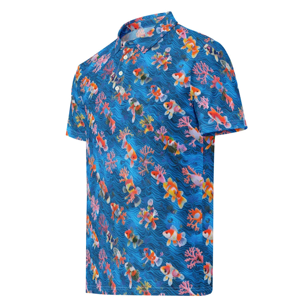 Coral Koi Current on Men's Slim Fit Polo Shirt — Left Front