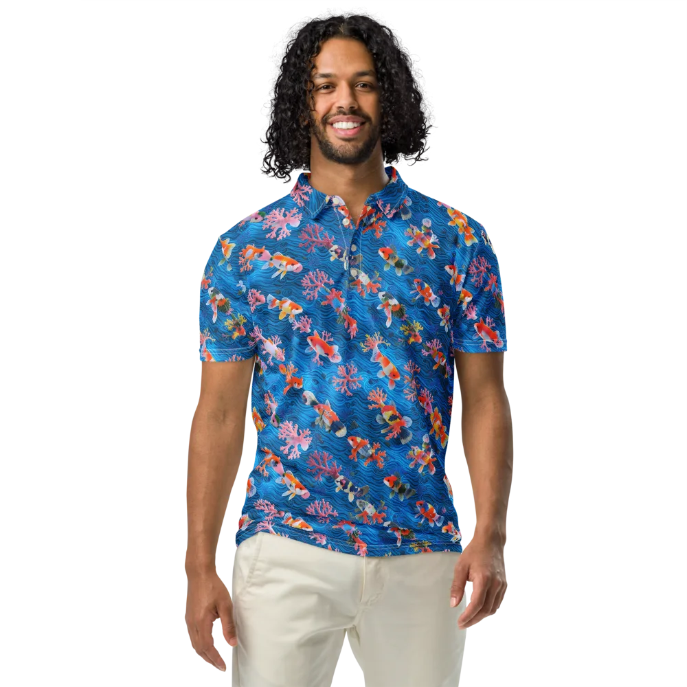 Coral Koi Current on Men's Slim Fit Polo Shirt — Front