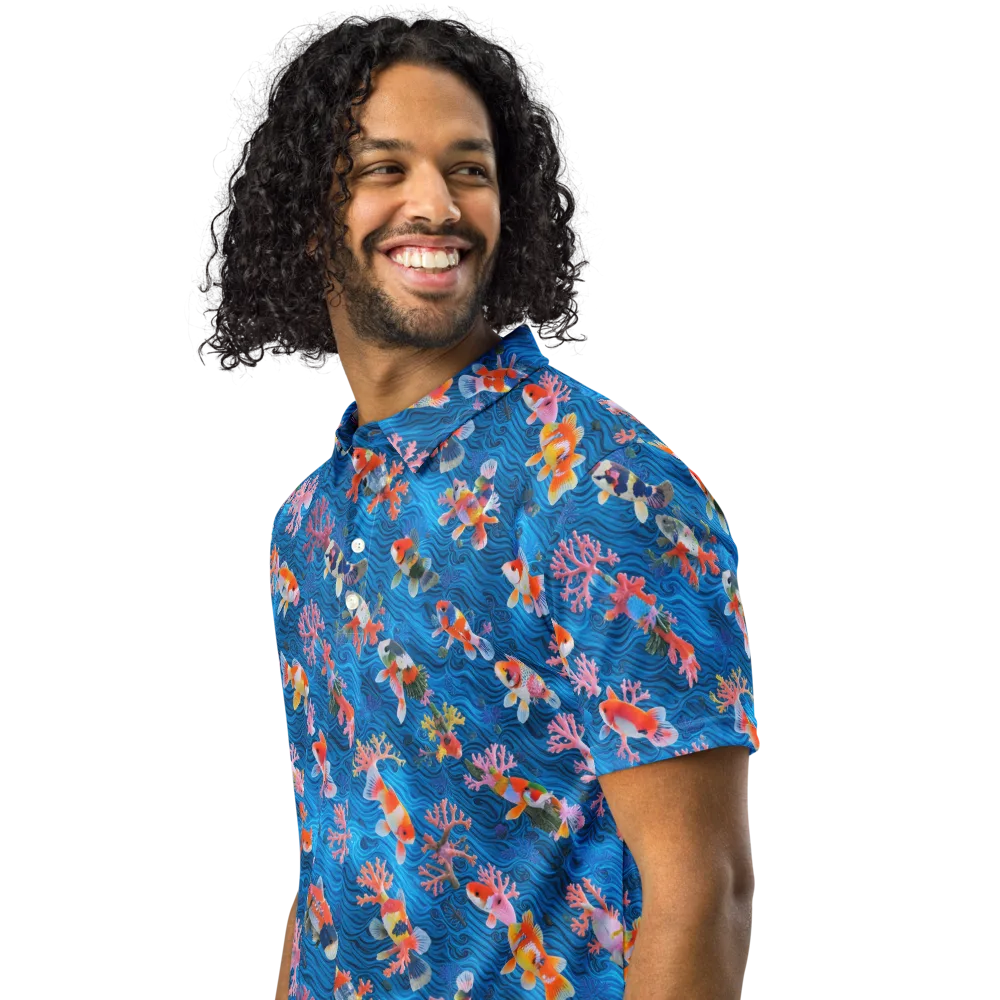 Coral Koi Current on Men's Slim Fit Polo Shirt — Left Front