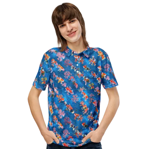 Coral Koi Current on a Men's Slim Fit Polo Shirt