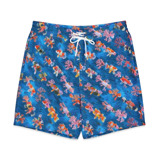 Coral Koi Current on a Men's Board Shorts