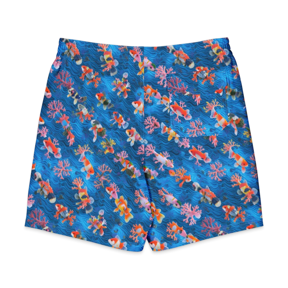 Coral Koi Current on Men's Board Shorts — Back