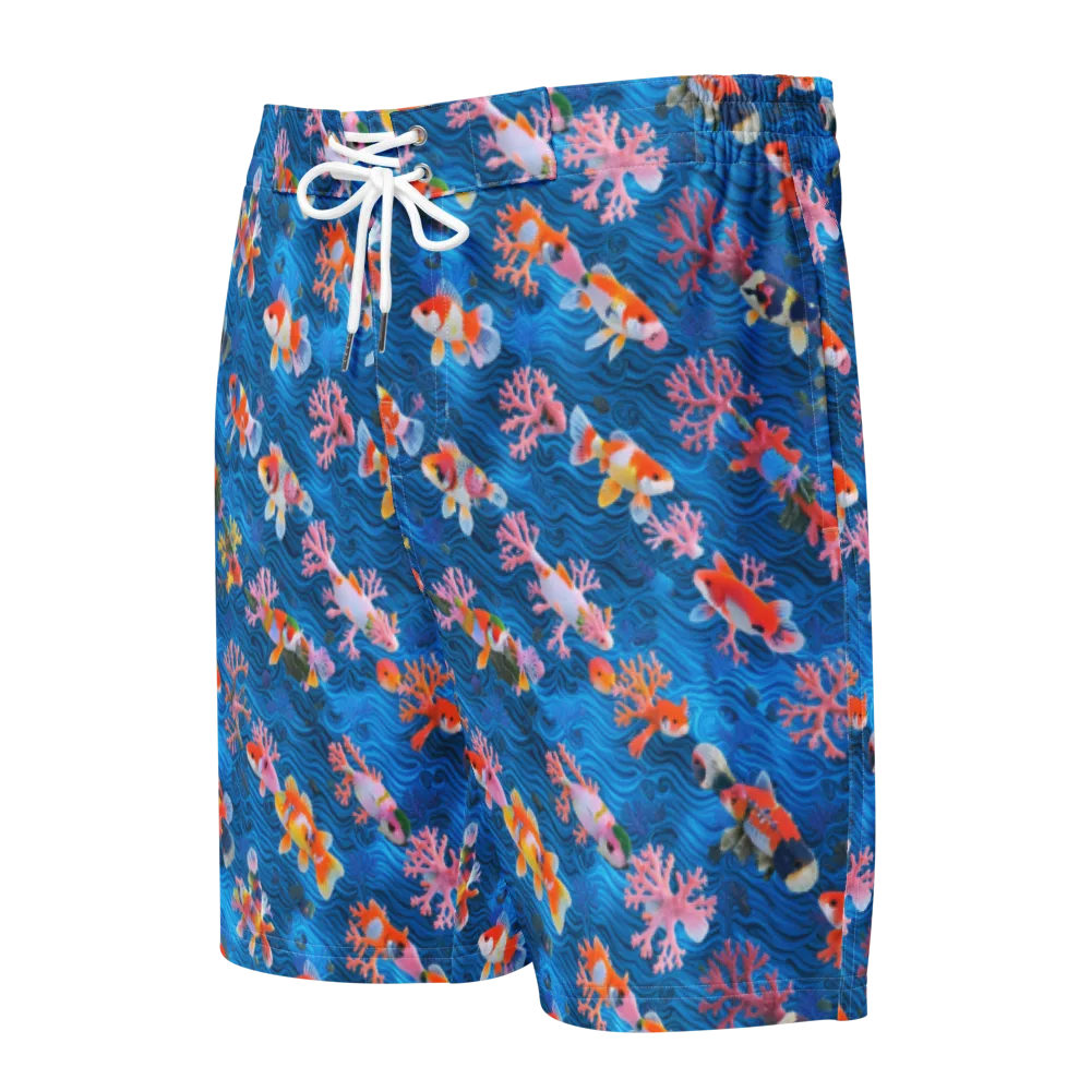 Coral Koi Current on Men's Board Shorts — Front