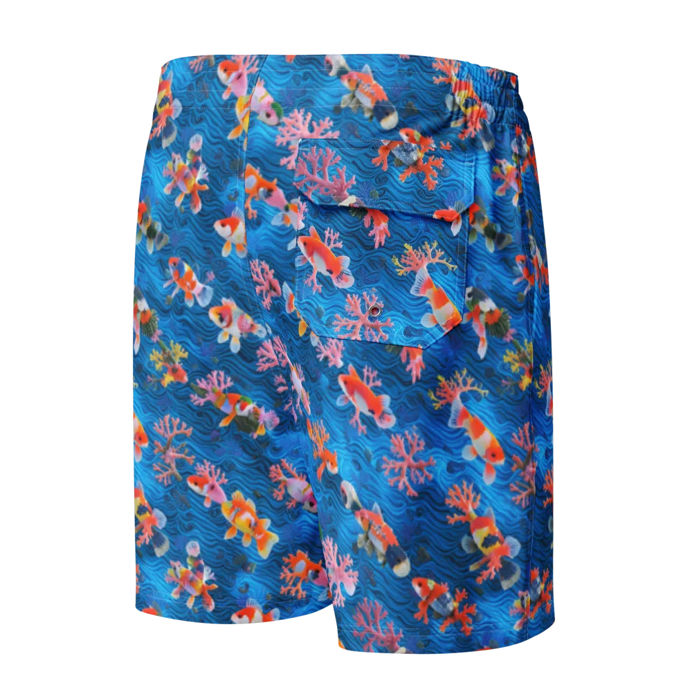 Coral Koi Current on Men's Board Shorts — Back