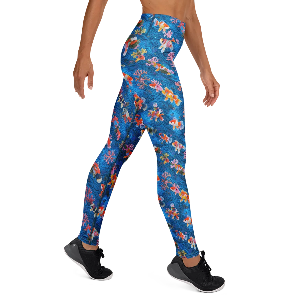 Coral Koi Current on Yoga Leggings — Right
