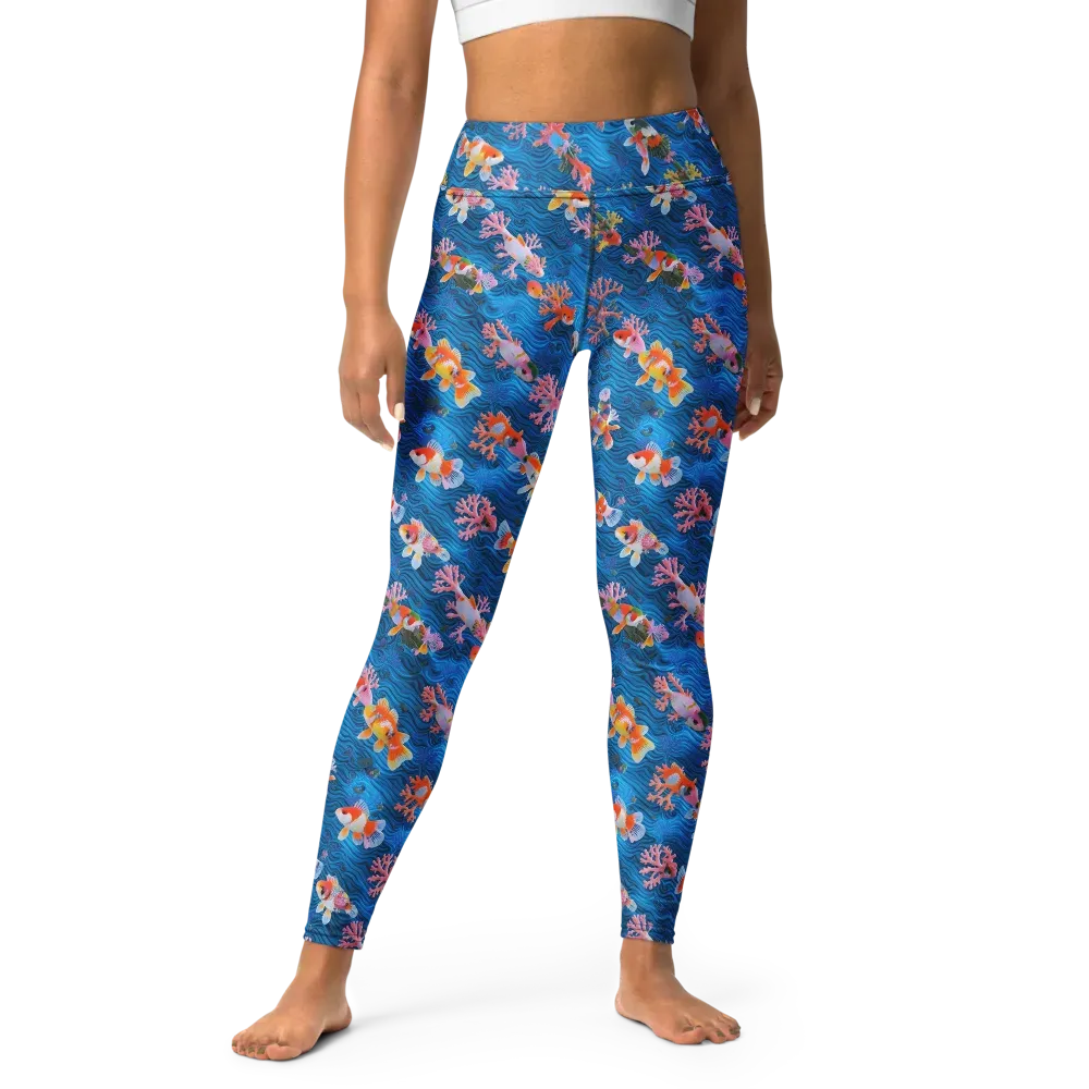 Coral Koi Current on Yoga Leggings — Front
