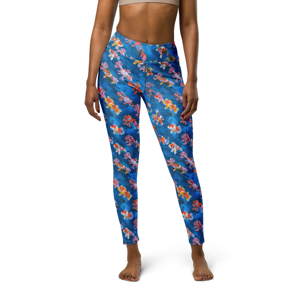 Coral Koi Current on Yoga Leggings — Front
