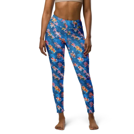 Coral Koi Current on a Yoga Leggings