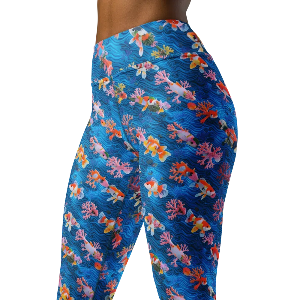 Coral Koi Current on Yoga Leggings — Left Front