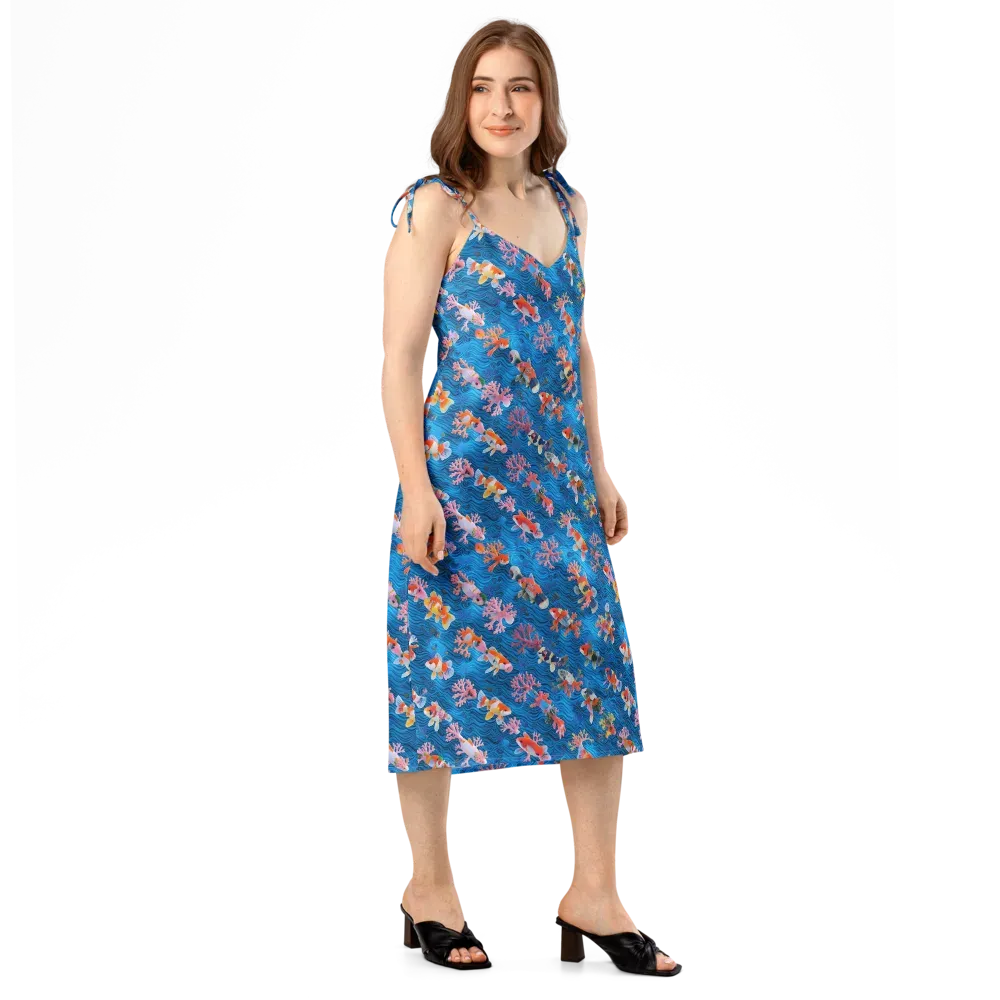 Coral Koi Current on Slip Dress — Right Front