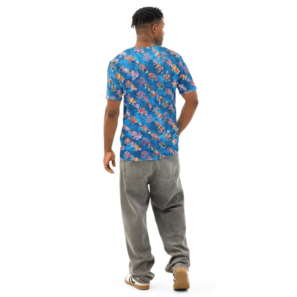 Coral Koi Current on Men's Cotton Crew Neck T-Shirt — Back