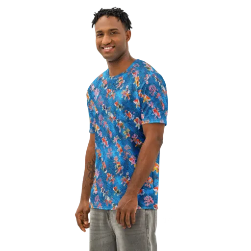Coral Koi Current on a Men's Cotton Crew Neck T-Shirt