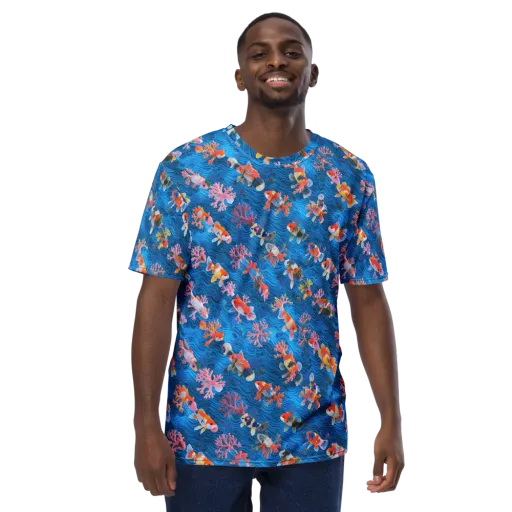 Coral Koi Current on a Men's Crew Neck T-Shirt