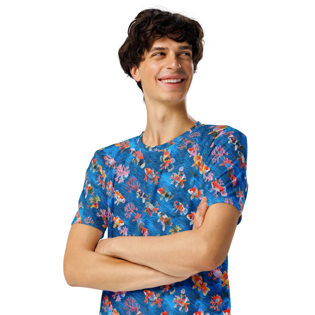 Coral Koi Current on Men's Crew Neck T-Shirt — Left Front
