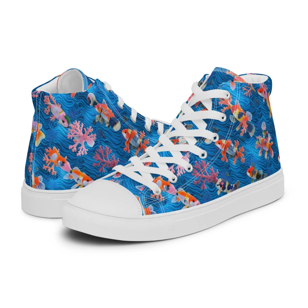 Coral Koi Current on Men's High Top Canvas Shoes — Left