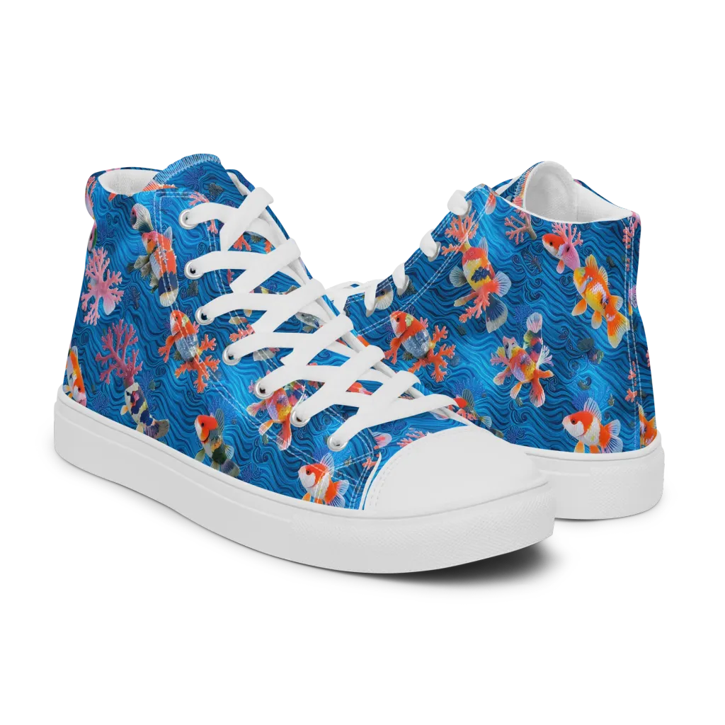 Coral Koi Current on Men's High Top Canvas Shoes — Right