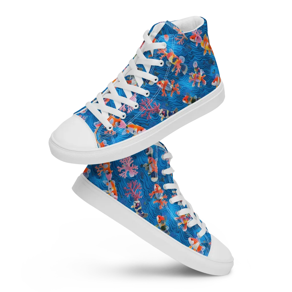 Coral Koi Current on Men's High Top Canvas Shoes — Front
