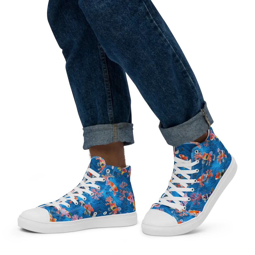 Coral Koi Current on Men's High Top Canvas Shoes — Left