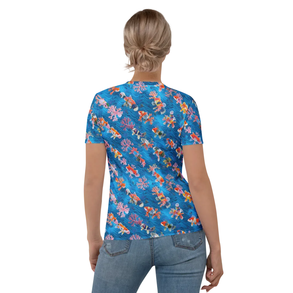 Coral Koi Current on Women's Crew Neck T-Shirt — Back