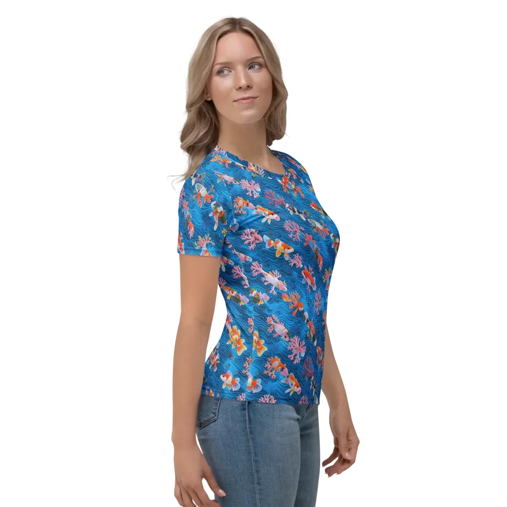Coral Koi Current on Women's Crew Neck T-Shirt — Right
