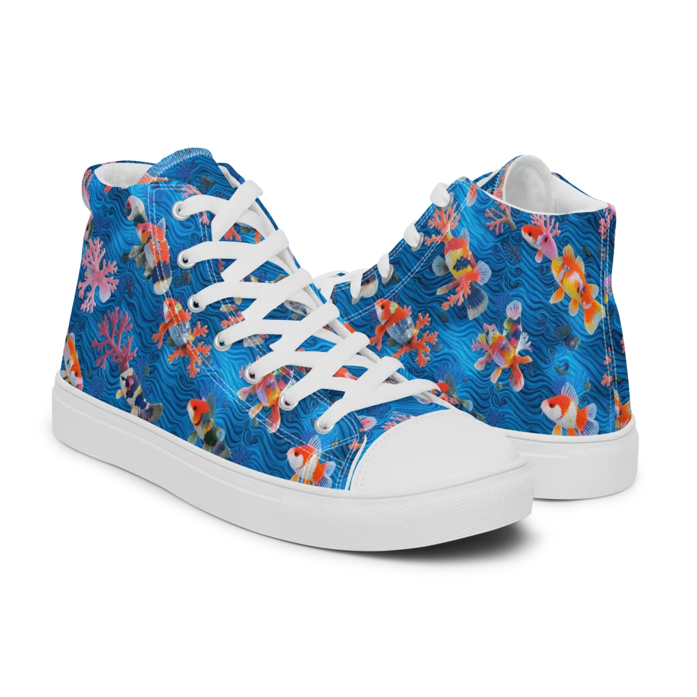 Coral Koi Current on Women's High Top Canvas Shoes — Right