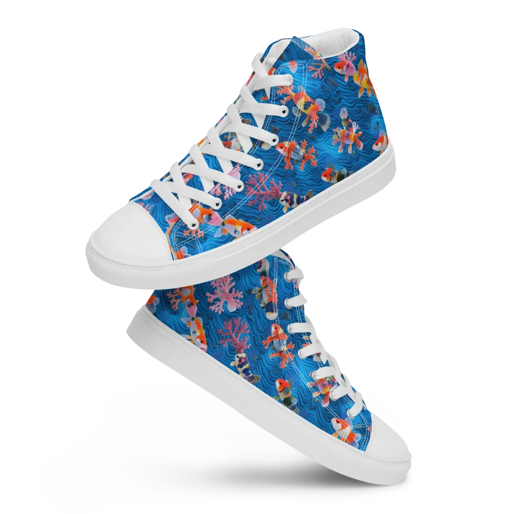 Coral Koi Current on Women's High Top Canvas Shoes — Front