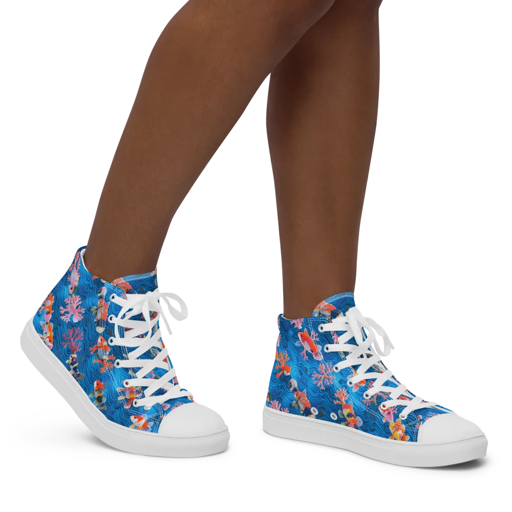 Coral Koi Current on Women's High Top Canvas Shoes — Right