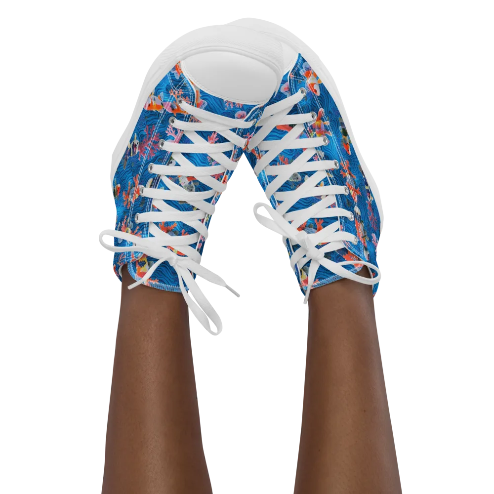 Coral Koi Current on Women's High Top Canvas Shoes — Front