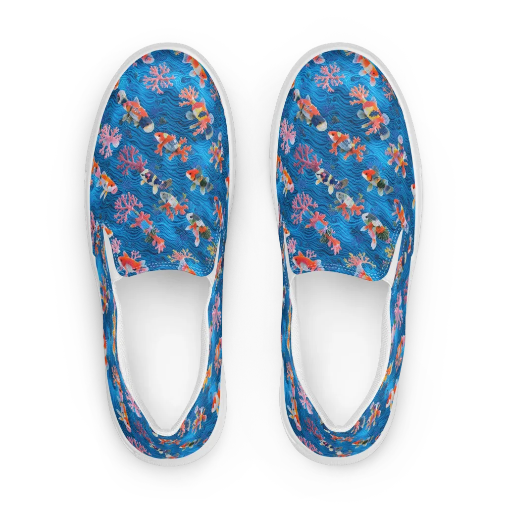 Coral Koi Current on Men's Slip-On Canvas Shoes — Front