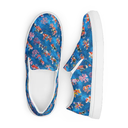 Coral Koi Current on a Men's Slip-On Canvas Shoes