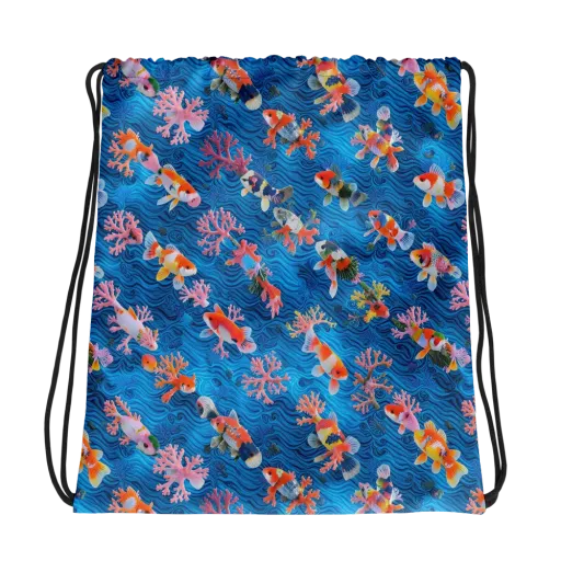 Coral Koi Current on a Drawstring Bag