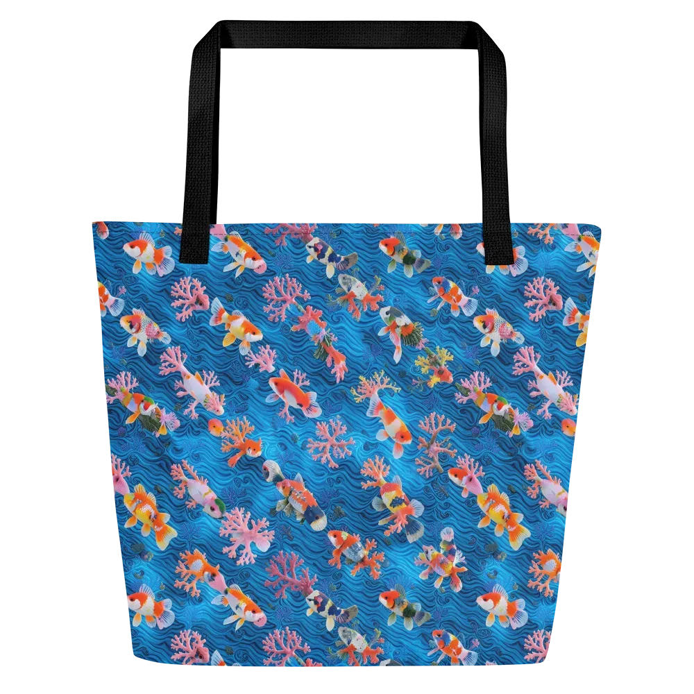Coral Koi Current on Large Tote Bag W/ Pocket — Front