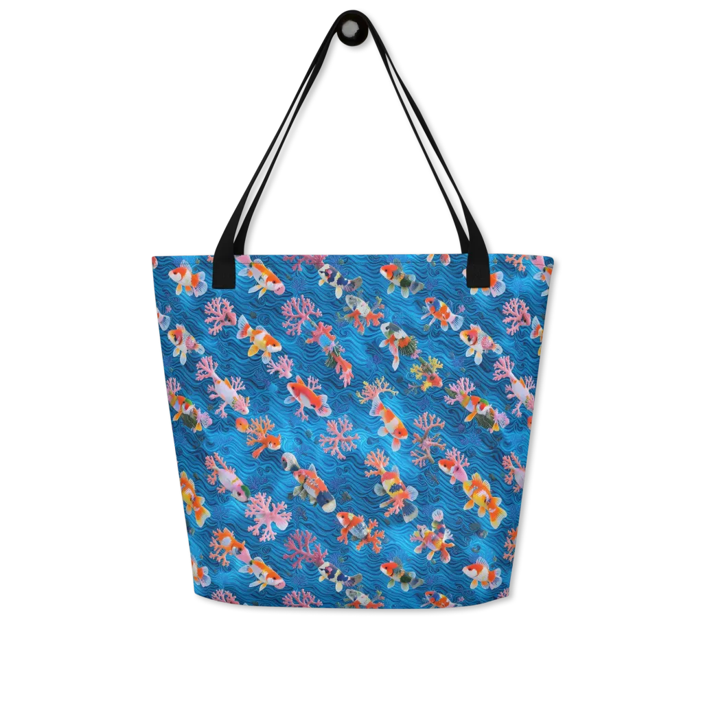 Coral Koi Current on Large Tote Bag W/ Pocket — Front
