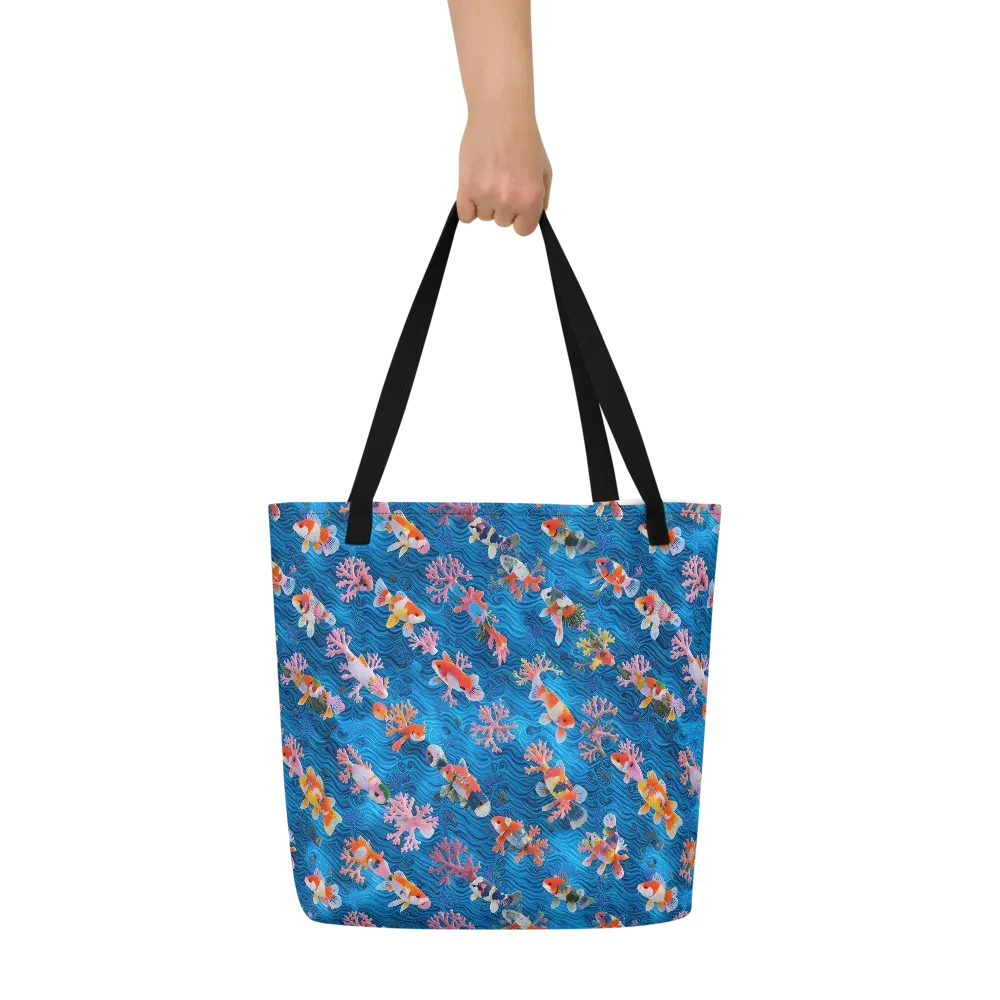 Coral Koi Current on Large Tote Bag W/ Pocket — Front