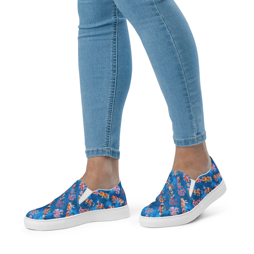 Coral Koi Current on Women's Slip-On Canvas Shoes — Front