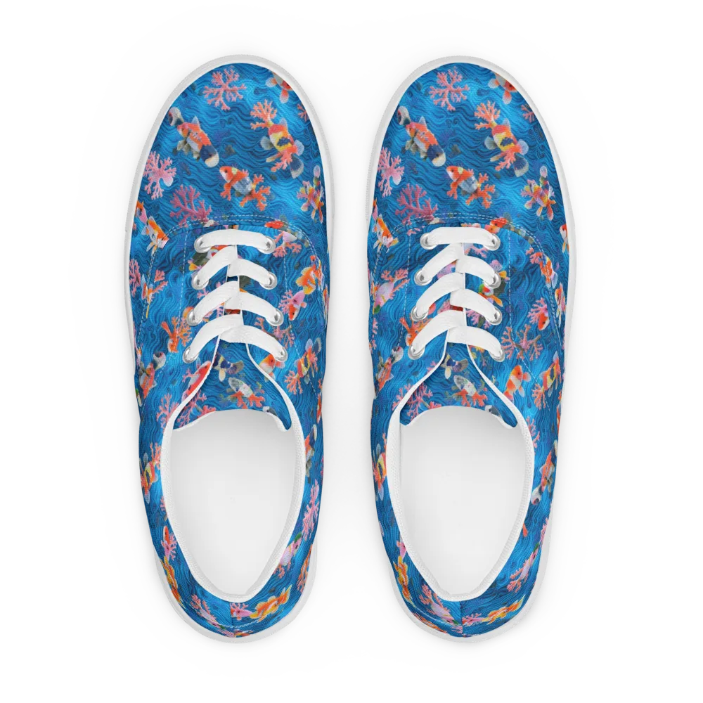 Coral Koi Current on Men's Lace-Up Canvas Shoes — Front