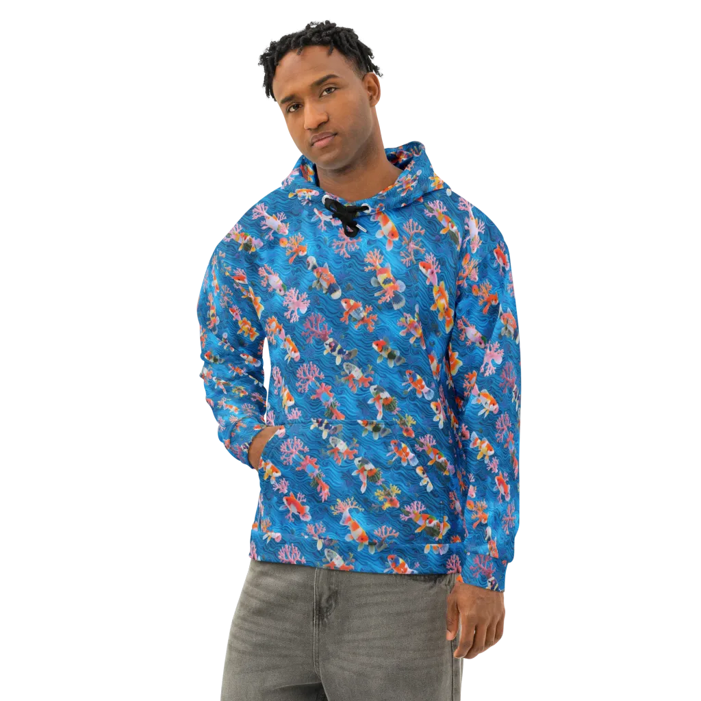 Coral Koi Current on Cotton Hoodie — Left Front