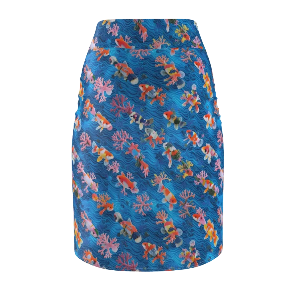 Coral Koi Current on Pencil Skirt — Back