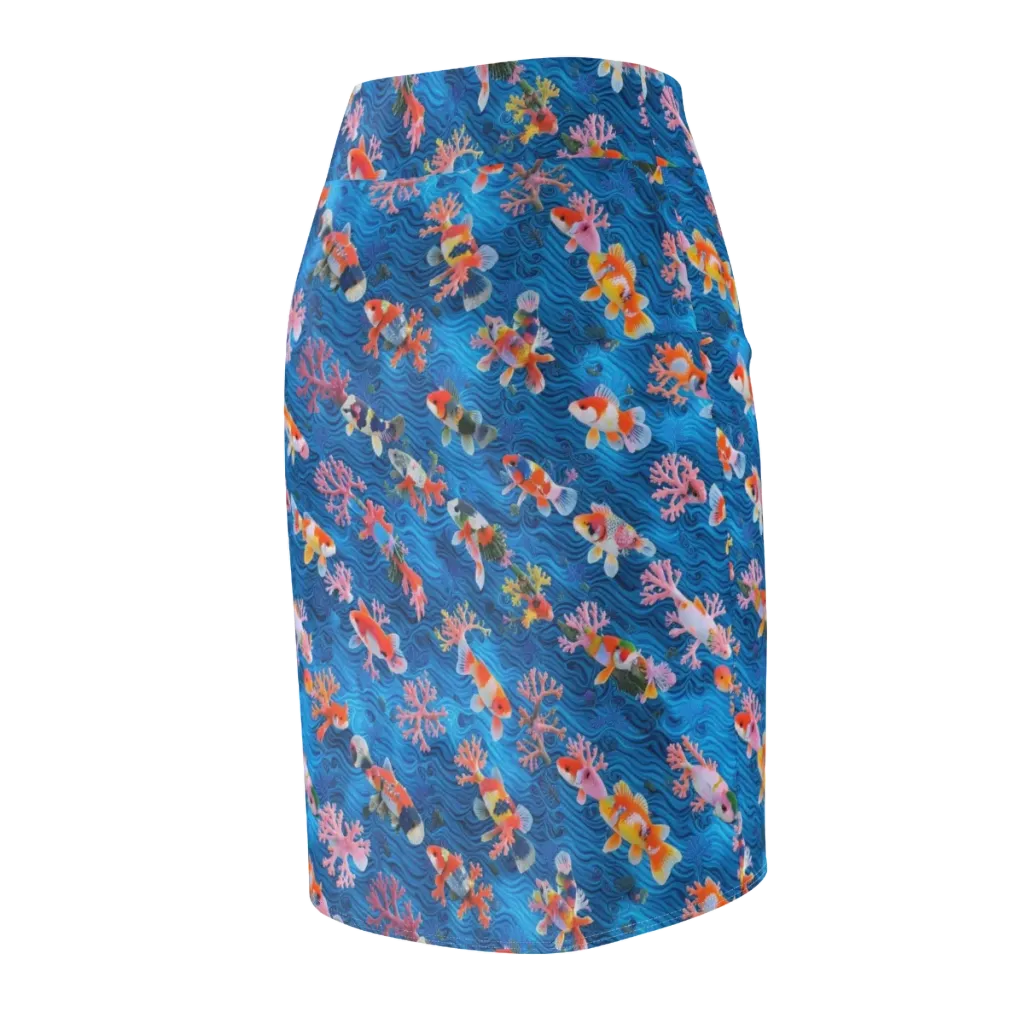 Coral Koi Current on Pencil Skirt — Back Side