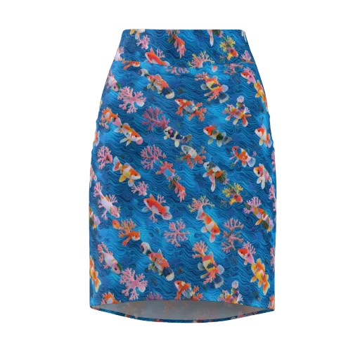 Coral Koi Current on a Pencil Skirt