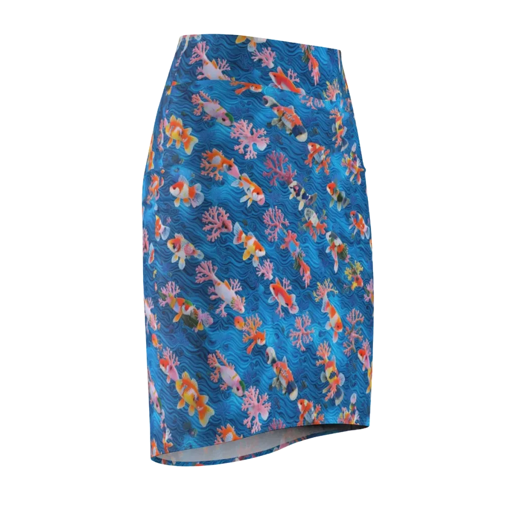 Coral Koi Current on Pencil Skirt — Front Side