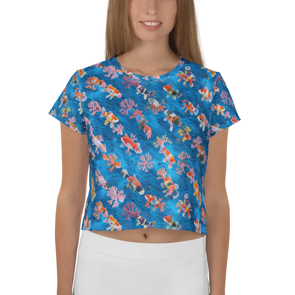 Coral Koi Current on Crop Tee — Front